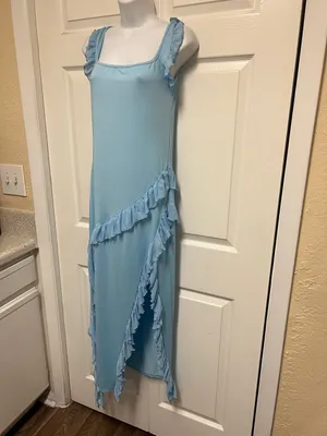 Unbranded Ruffled Maxi Dress Blue Size L thumbnail 5