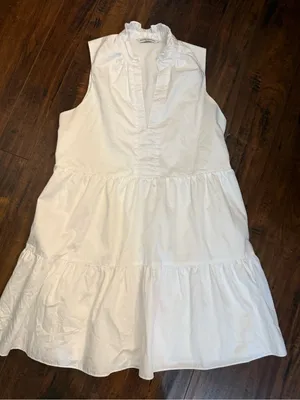 Amanda Uprichard White Sleeveless Tiered Poplin Saffron Dress Medium thumbnail 4