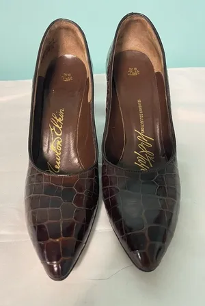 Vintage 7.5A Brown Alligator Crocodile Women's Shoes‎ S-253 thumbnail 1