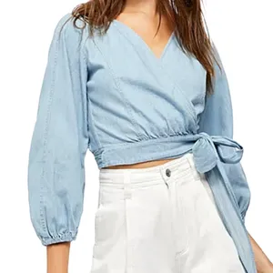 Free People Sophie denim wrap top thumbnail 2