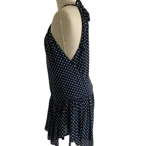 Prose & Poetry Navy Polka Dot Halter Dress Open Back Ruffle XS thumbnail 4