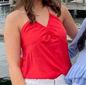 Pink/Red Halter Silk Tank with Rouching thumbnail 1