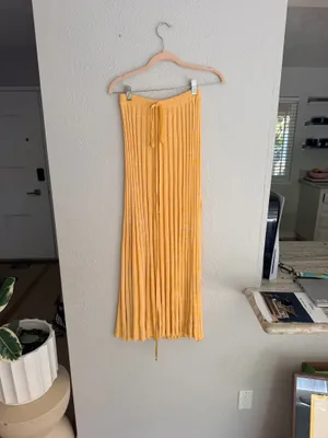 Christopher Esber orange yellow high slit accordion knit midi skirt S thumbnail 6
