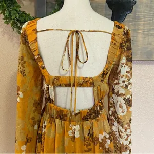NWOT Lulus Gorgeous Vibe Yellow Floral Print Babydoll Mini Dress thumbnail 7