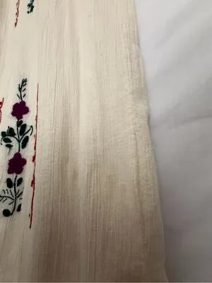 Mexican Hand Embroidered Dress Ivory Floral San Antonino Artisanal Boho(A852) thumbnail 7