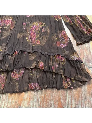 Maurices Brown Paisley Top Medium Flowy Boho Sheer Crinkle thumbnail 5