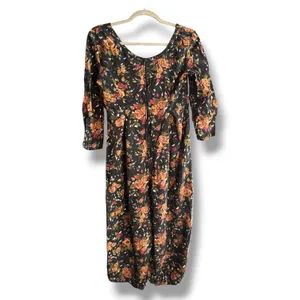 Vintage All That Jazz Dark Floral Rayon Cropped Jumpsuit 90s Grunge Romantic thumbnail 6