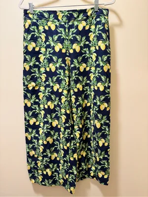 LOFT by ANN TAYLOR‎ Lemon Tree Verbena LINEN & VISCOSE Pants Sz S Wide Leg Comfy thumbnail 2