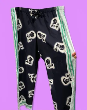 Cute silky classic navy roses mint striped Victoria’s Secret pajama pants cozy thumbnail 1