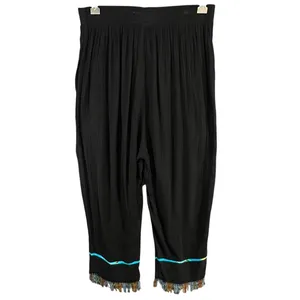 Vintage Key Lime Pie Pants Womens M Black Beaded Fringe High Rise Boho Festival‎ thumbnail 3