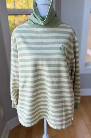 Vintage 90s Jaclyn Smith Sport Green Yellow Stripe Turtleneck Sweatshirt L thumbnail 1