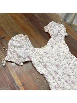 Lulus White Purple Green Floral Puff Sleeve Maxi Dress Small thumbnail 2