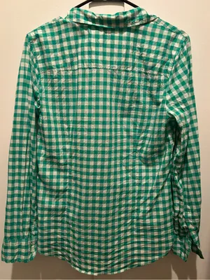 J. Crew Green & White Gingham Button-Down Cotton Shirt Sz M thumbnail 3