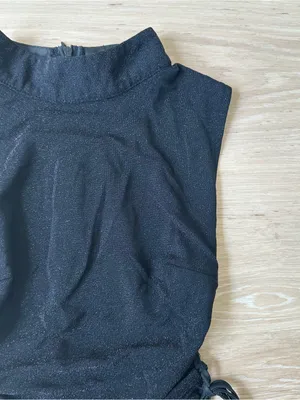 Peppermayo Black Shimmer Mock Neck Side-Tie Tank Top thumbnail 3