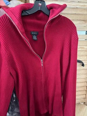 evie Women's Ribbed Zip-Front Sweater - Berry Red XL thumbnail 1