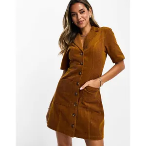 ASOS DESIGN Corduroy Mini Shirt Dress Tobacco‎ Button Front Short Sleeve 4 thumbnail 2
