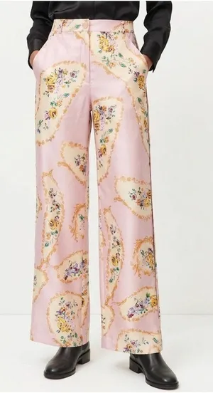 NWT Tory Burch Silk Cargo Pant in Pink Porcelain Floral Wide Leg Pants 4 thumbnail 1