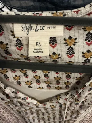 Style & Co. Boho Mixed Print Peasant Top - Petite Large - Bell Sleeves & Tassels thumbnail 3