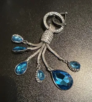 Water Drop Keychain Purse Charm Diamond Blue Crystal Key Ring Holder thumbnail 1
