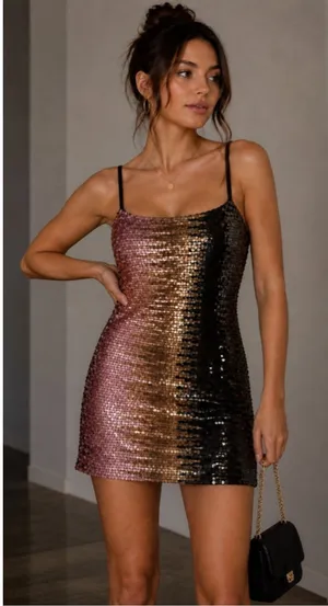 NWT By The Way Sequin Mini Dress Small Pink Gold Black Bodycon Party thumbnail 1