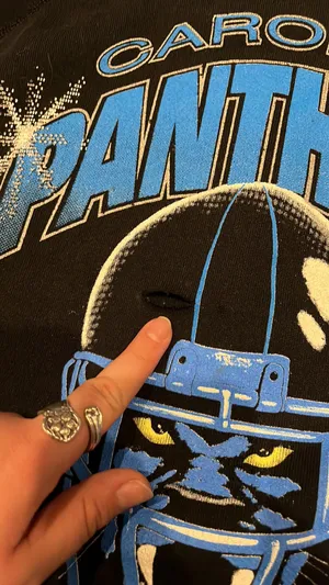 The Vintage Shop Vintage 1993 Carolina Panthers They’re Here! 1993 Raglan Cut Black Sweatshirt L thumbnail 6
