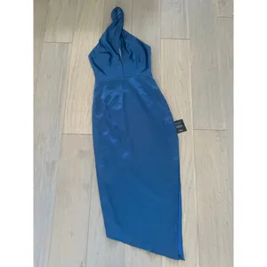 Lulus Blue Satin Halter Asymmetrical Midi Dress Size S thumbnail 4