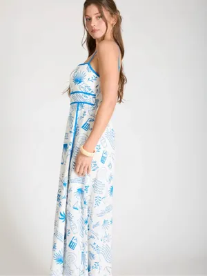 NWT Blu Pepper Blue & White Positano Coastal Print Maxi Dress – Small thumbnail 4