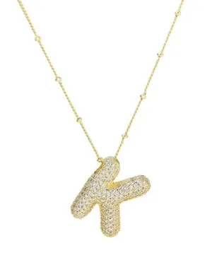 Bubble Balloon Letter K Zircon Initial Necklace Gold thumbnail 1