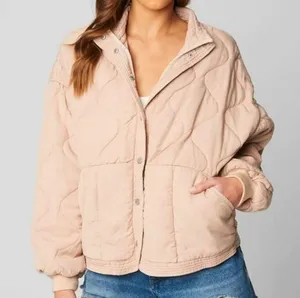 BLANK NYC Tencel Pink Drop Shoulder Quilted Oversize Jacket Boho Chic Fall M thumbnail 2