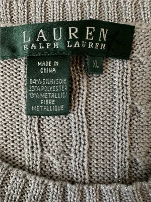 Lauren Ralph Lauren Silver Metallic Cable Knit Sweater Women XL Crew Neck thumbnail 4
