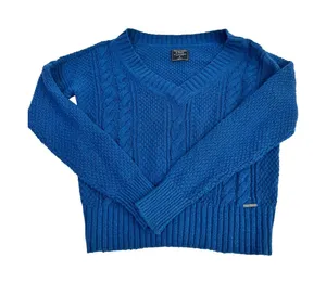 Abercrombie & Fitch Womens Blue Cable Knit V-Neck Sweater Size M Popcorn Texture thumbnail 1