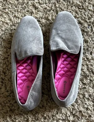 Birdies Gray Velvet Loafers with Pink Quilted Insole thumbnail 1