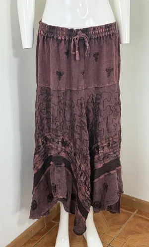 Womens Skirt Free Size Brown Boho Forest Fairy Hippie Floral Festival Maxi Flowy thumbnail 1