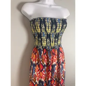 Forever 21 Strapless Smocked Maxi Dress Multicolor Ikat Tribal Print Small‎ Boho thumbnail 2