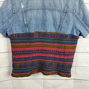 Vintage Womens size XL Handmade Reworked Denim Jean Knit Cardigan Jacket thumbnail 6