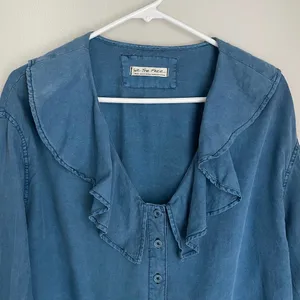 Free People Amber Chambray Ruffle Blouse (Size S) thumbnail 3