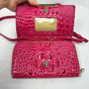 Brahmin Phlox Pink Minuette crocodile crossbody purse mild wear. flap zip pocket thumbnail 3