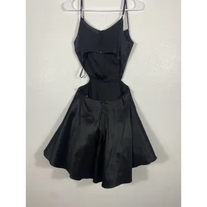 Windsor Black Satin Fit-and-Flare Spaghetti Strap Cutout Dress Size 5/6 thumbnail 7