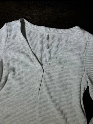 Soma Waffle Knit Henley Pajama Loungewear Top in Heather Barely There Medium thumbnail 3