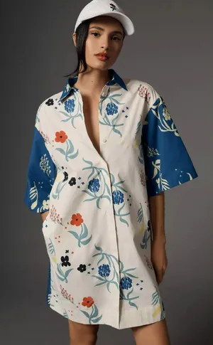 NWT marimekko Fasadi Herbaario Floral Print Cotton Poplin Shirt Dress 40 / 10 thumbnail 1