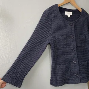 Mod O Doc Jacket Size Large Navy Textured Waffle Lagenlook Boxy Artsy Cotton Top thumbnail 2