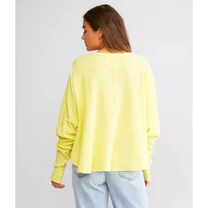 FREE PEOPLE Microphone Drop-Shoulder Cotton Thermal Top in Lemon Grass X-Small thumbnail 3