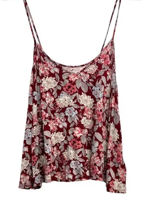 Kimchi Blue Maroon Burgundy Floral Print Spaghetti Strap Blouse Sz M thumbnail 1