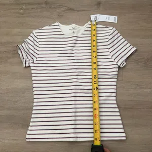 Abercrombie and Fitch Double-Lined Baby Tee in Cream and Maroon Stripe thumbnail 4