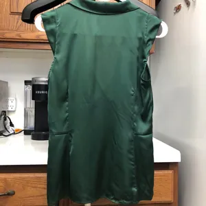 Ann Taylor Green silk blouse top Flounce Ruffle Petite 6 thumbnail 7