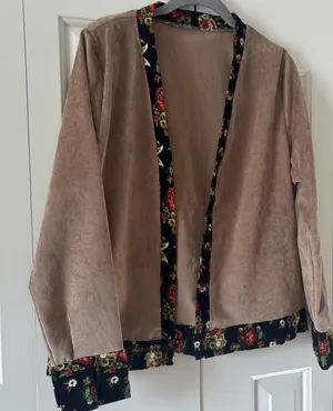Floral Trim Tan Cardigan thumbnail 1