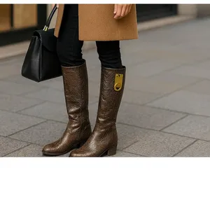 Stuart Weitzman Brown Leather Tall Boots – Brass Ring Hardware – Size 6 thumbnail 14