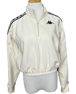 Kappa Cream Cropped Quarter Zip Logo Tape Pullover S thumbnail 1