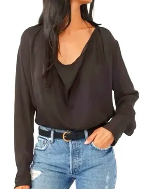 Free People Shine Bright Cowl Neck Oversized Blouse Midnight Brown Size Large thumbnail 1