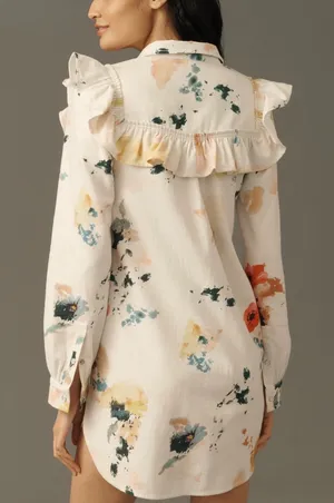 Anthropologie Pilcro Long-Sleeve Ruffled Denim Mini Shirt Dress, Size XS thumbnail 4
